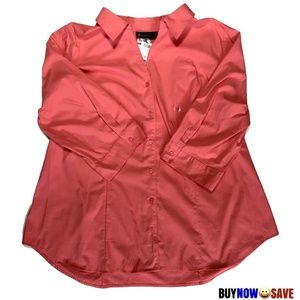 Lane Bryant Pink Button Front 3/4 Sleeve Blouse